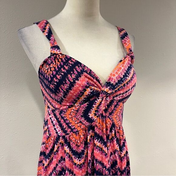 Allison Brittney pink zig zag print v-neck sleeveless Maxi Dress size medium - Picture 3 of 12